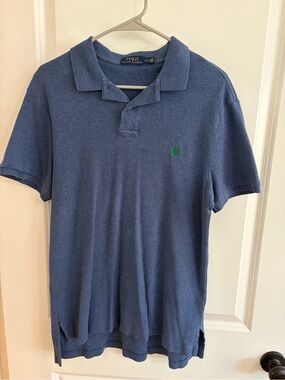 Polo by Ralph Lauren Men's 100% Cotton Heathered Navy Polo with Green Pony